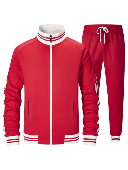 Men Track Suits Sets Long Sleeve Full-zip Sweatsuit Active Jackets And Pants 2pcs Outfits