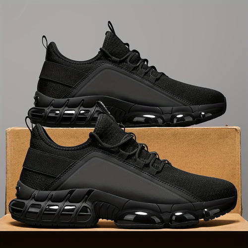 AOPLUS Men's Breathable Running Shoes - Lightweight Road Training Sneakers, Black with White Stripes, Low-Top Design, All-Season Comfort, Rubber Sole, Lace-Up Closure for Gym, Training & Casual Wear, Casual Sneakers | Stylish Running Shoes |