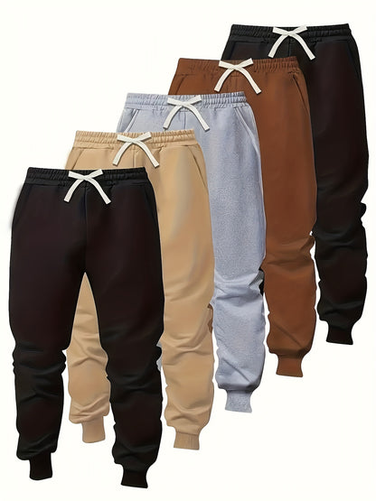 5pcs Men's Regular Fashion Pants And Sweatpants Four Seasons Leisure Sports And Outdoor Pocket Elastic Waist Drawstring Pants, Spring Clothes, Summer Clothes, Valentine's Day Gifts, Easter Gifts, Discounted