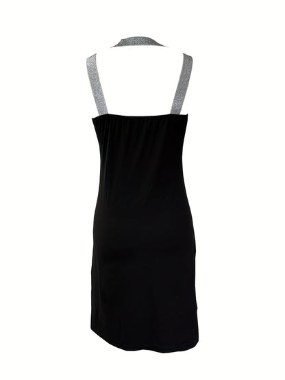 Women'S Shiny Cross-Strap Adhesive Dress