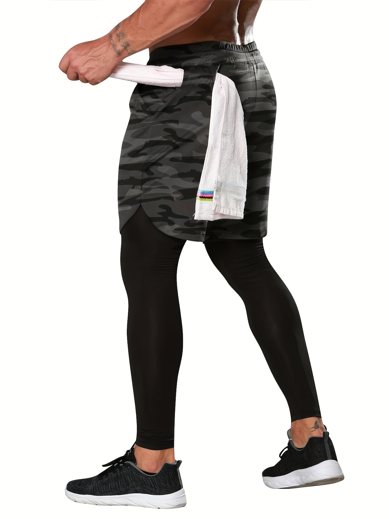 Set of 2 Men'S 2-In-1 Running And Workout Pants Designed for Gym Use, Featuring a Towel Loop