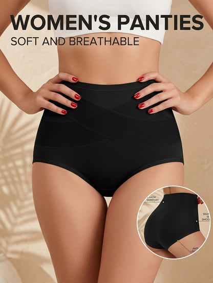 4Pack High Waist Tummy Control Briefs, Elegant Comfy Breathable Stretchy Women's Panties, Women's Lingerie & Underwear