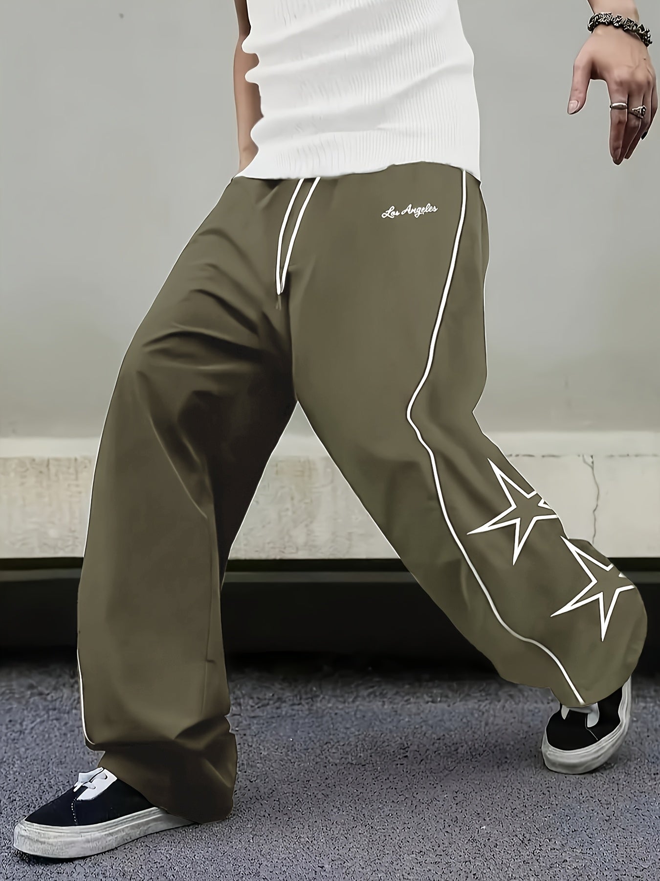 Men'S Outdoor Casual Running Pants with Star Print - Solid Color & Training Trekking Pants, Pocket Design for Spring/Fall, Beach, Urban Strolls - Regular Fit for Mature S (Daily Wear)