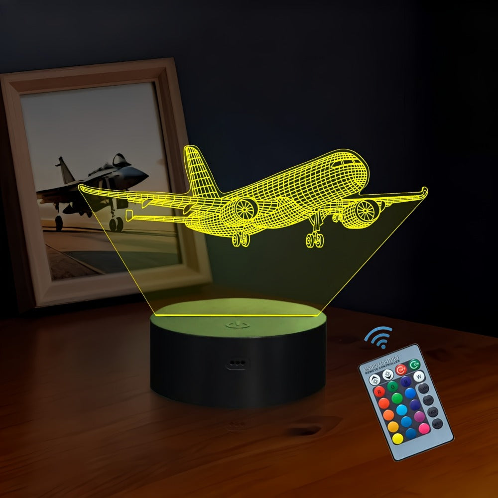 16-Color Airplane 3D Night Light - Touch-Control Illusion Display
