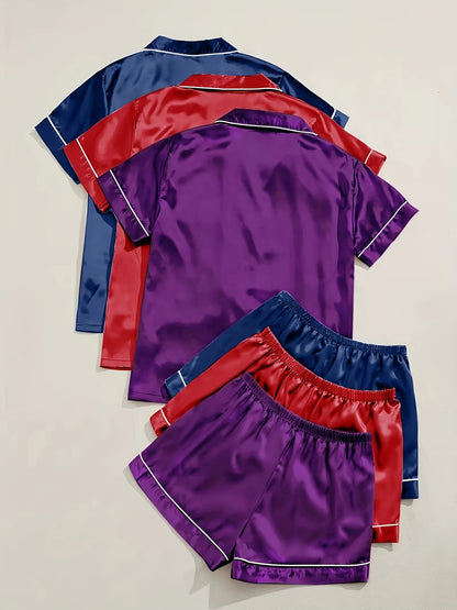 Black + Champagne + Pink Satin Short-Sleeve Shorts - product view 24
