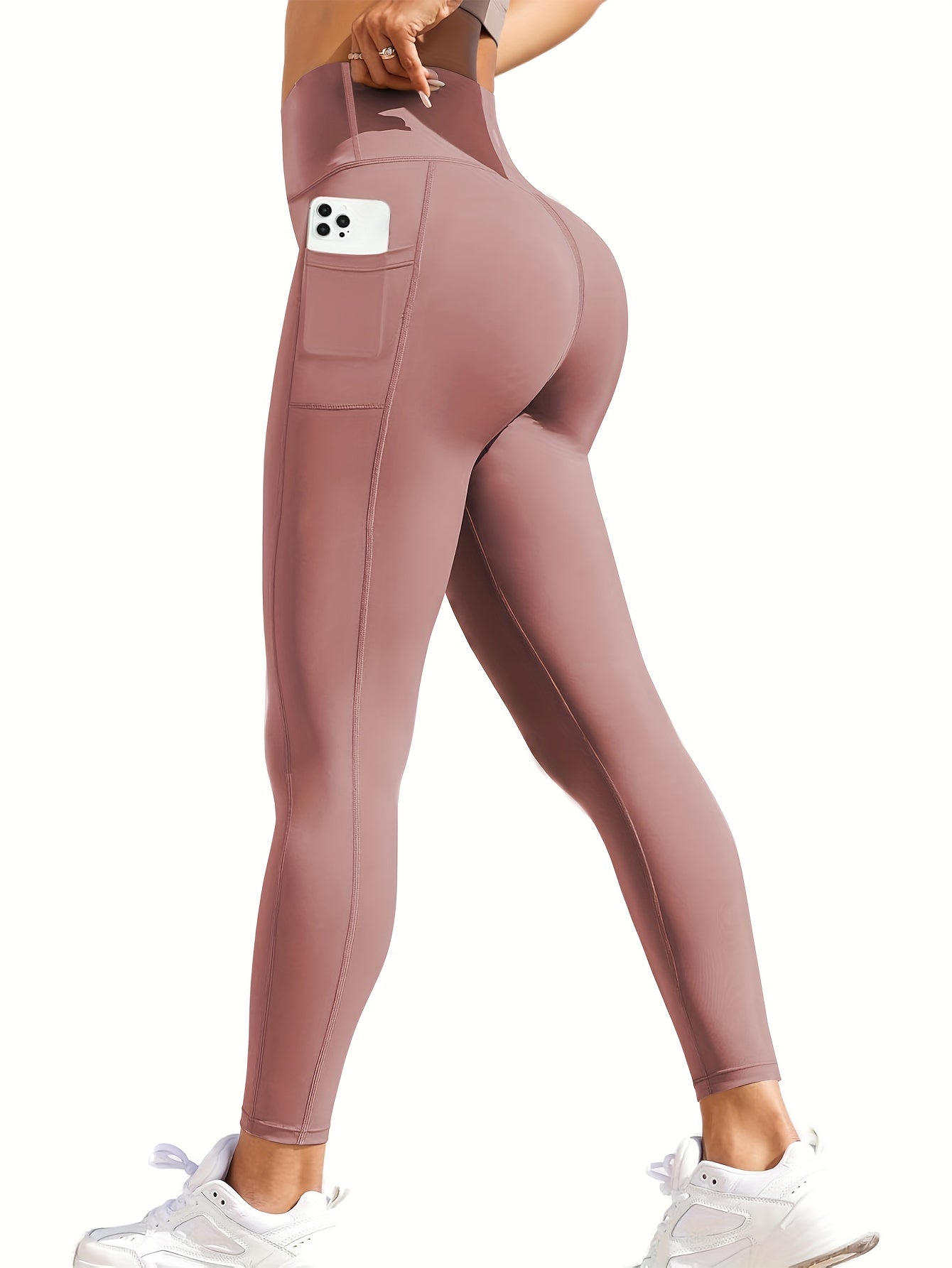 10pcs Pack Women's High-Waisted Stretch Yoga Leggings - Full-Length Workout Pants Suitable for Running, Gym, Pocketed for Layering - Solid Color Athletic Wear