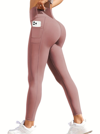 10pcs Pack Women's High-Waisted Stretch Yoga Leggings - Full-Length Workout Pants Suitable for Running, Gym, Pocketed for Layering - Solid Color Athletic Wear
