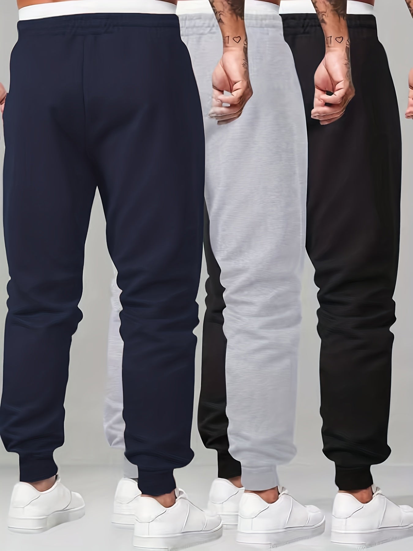 3pcs Men's Spring & Autumn Regular Fit Solid Drawstring Sweatpants with Pockets - Ideal for Outdoor Sports & Casual Wear