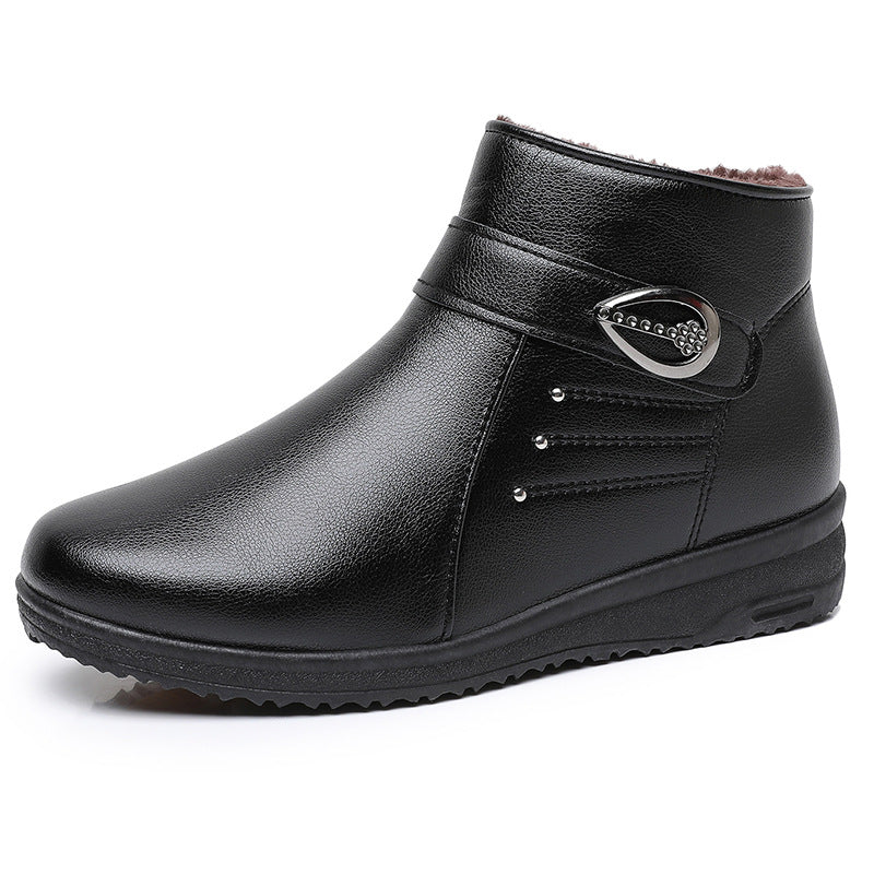 Middle-aged and Elderly Women'S Shoes Winter Soft Sole Non-slip Boots Thickened Fleece Short Boots Elderly Women'S Warm Shoes Grandma'S Shoes