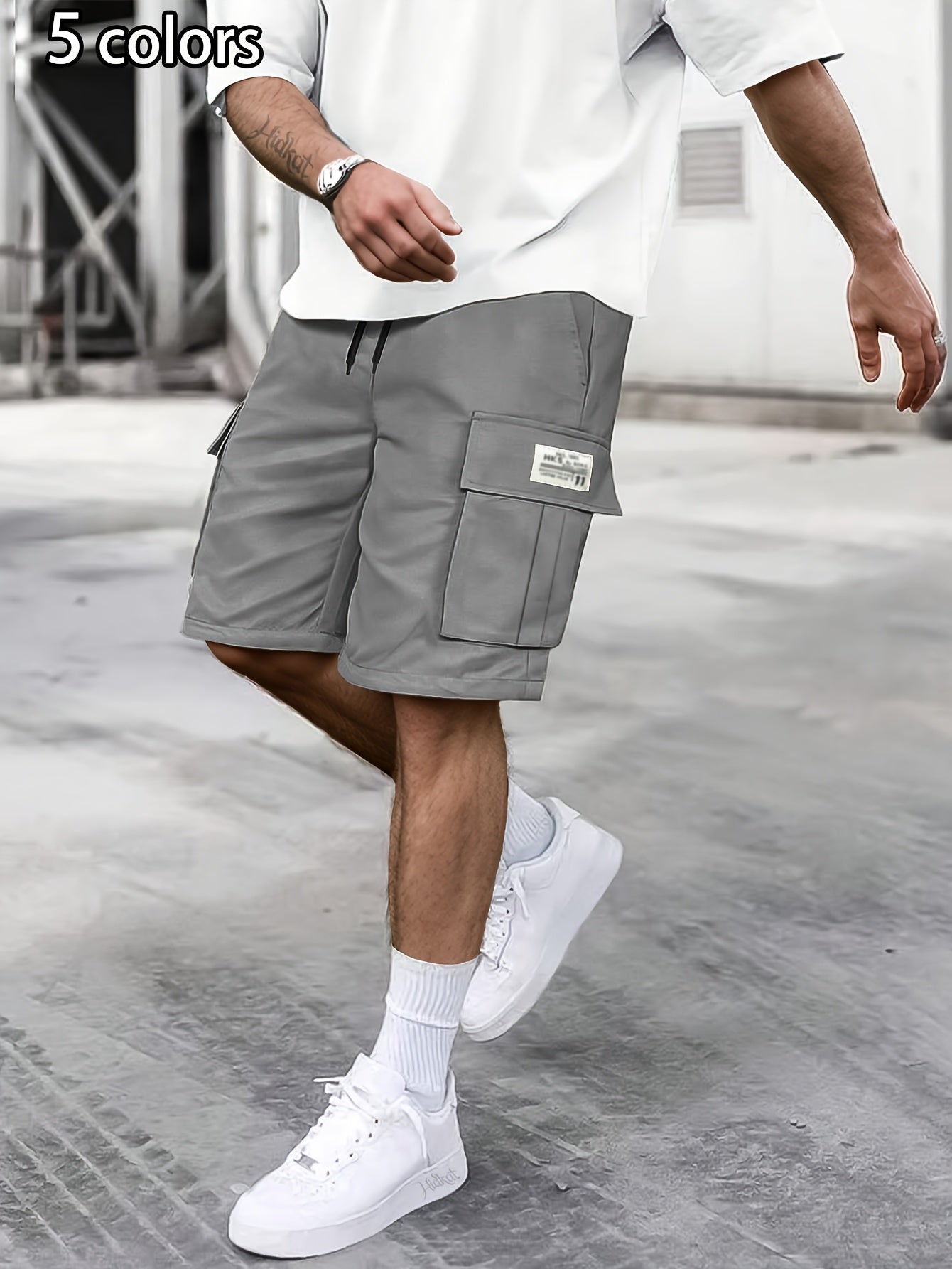 Men's Grey Polyester Cargo Shorts - product view 14