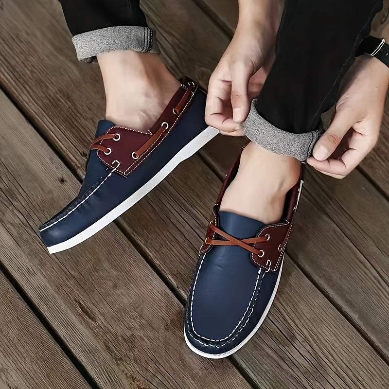 Men's Stylish Color Block Loafers, Comfortable Retro Soft-Soled Sneakers