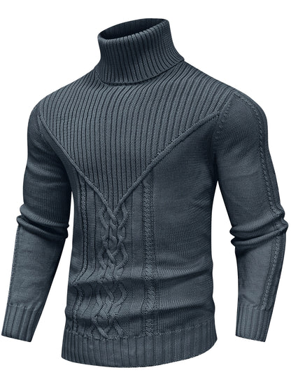 Men's Mature Casual Vintage Twisted Turtleneck Knit Pullover