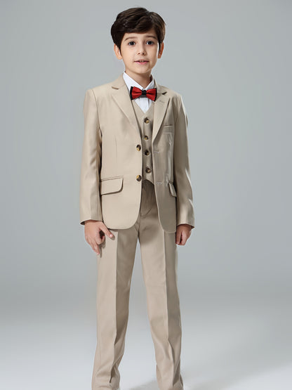 NIMBLE Boys Formal Suit Set Jacket Vest Trousers 3pcs 3-13Y Children Party Clothes Host Wedding Available In Four Colors Blue Black Khaki Navy Blue