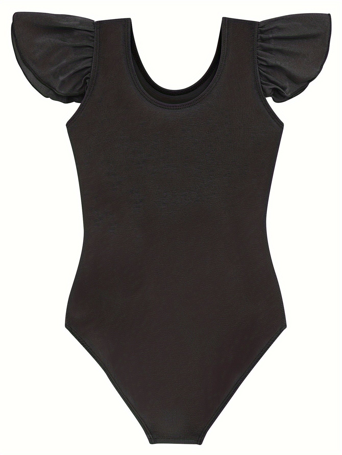 Girls Stretchy Ruffled Sleeve Dance Leotard Slim Fit Solid Color Practice - product view 3