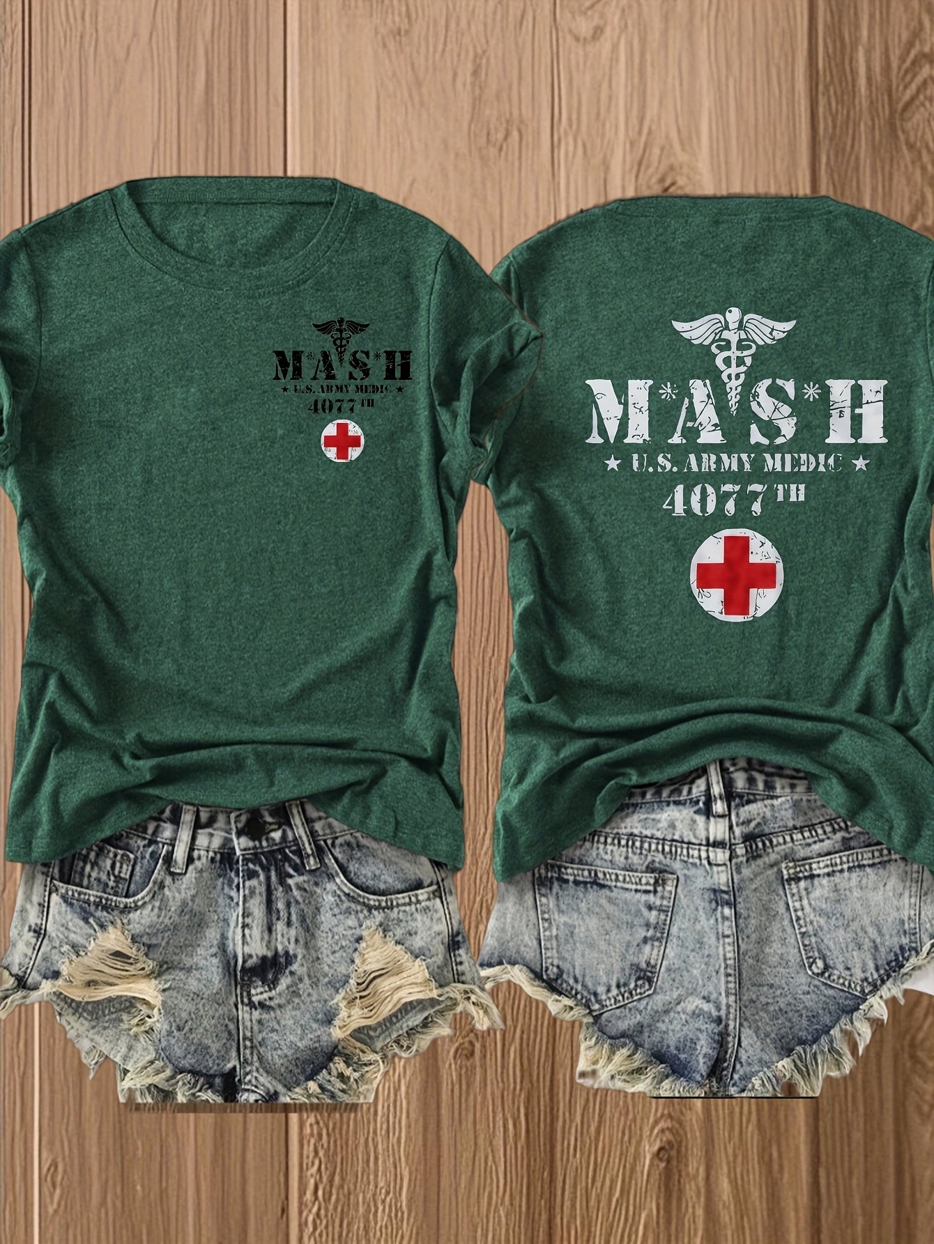 MASH U.S. Army Mobile Hospital Vintage Graphic Tee for Enthusiasts -  Style Double-Sided Print -blend T-shirt with Double-sided Print