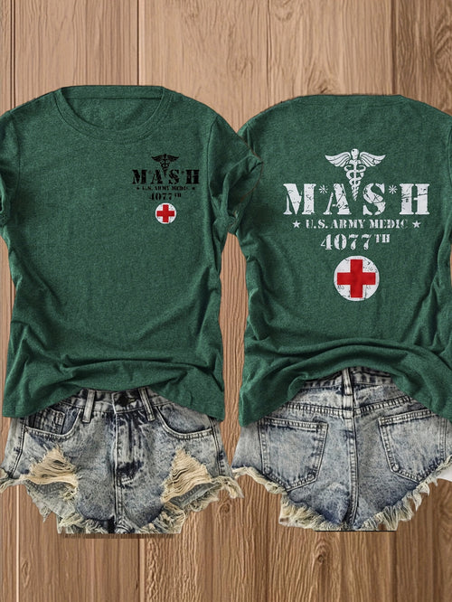 MASH U.S. Army Mobile Hospital Vintage Graphic Tee for Enthusiasts -  Style Double-Sided Print -blend T-shirt with Double-sided Print
