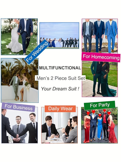 Men's Suits for Men, Trajes Para Hombres Elegantes - Solid Color Serge Blazer Pants Set, Slim Fit Modern Men's 2pcs Suit for Business, Formal & Graduation Events
