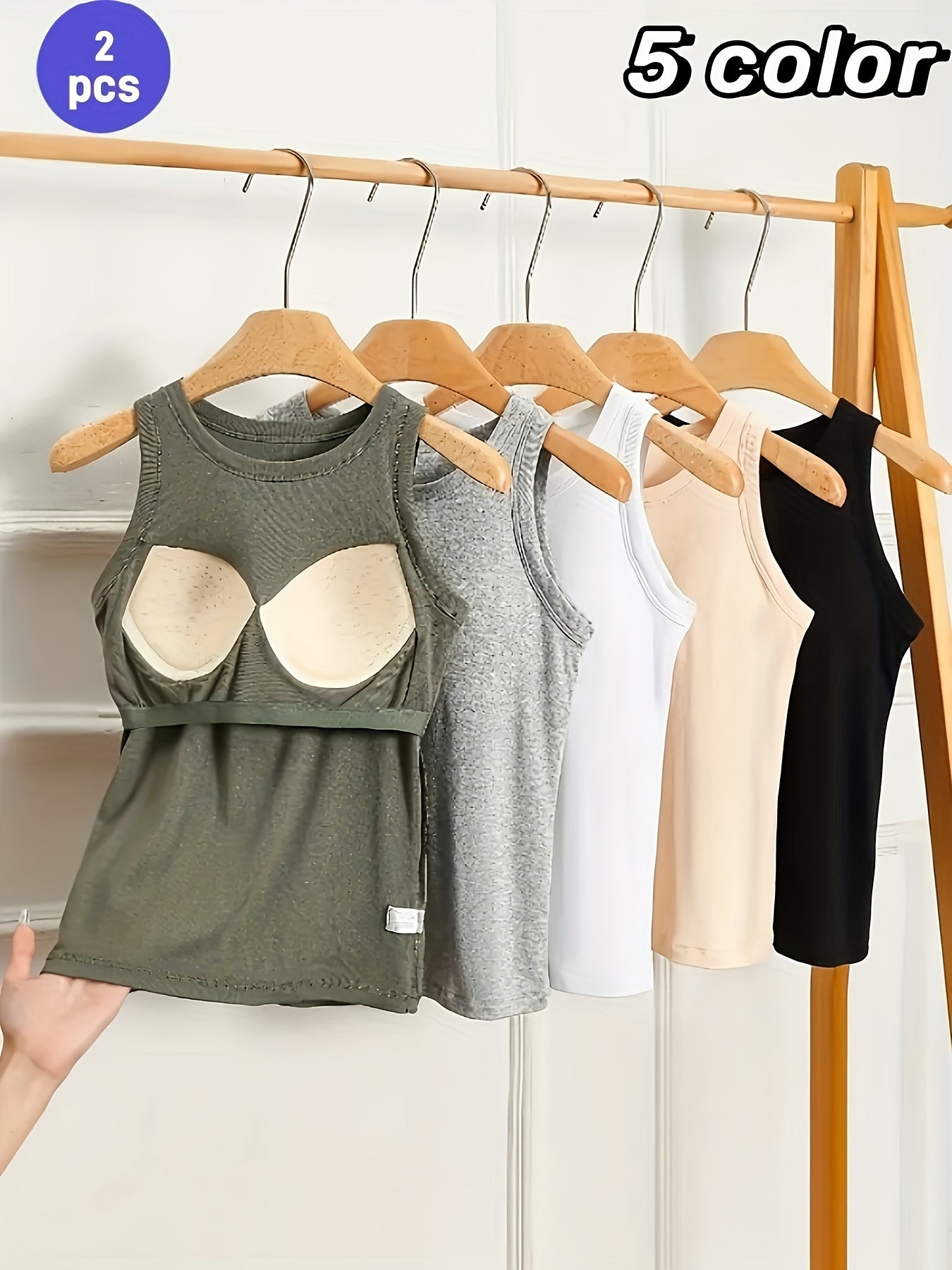 2pcs Women's Sleeveless Vest with Built-in Text Chest Pad, Seamless And Comfortable, Non Removable Bra Pad, Solid Color Design, Suitable for Home And Casual Wear, Versatile Item for Sleeveless Warm Vest In Spring, Autumn And Winter