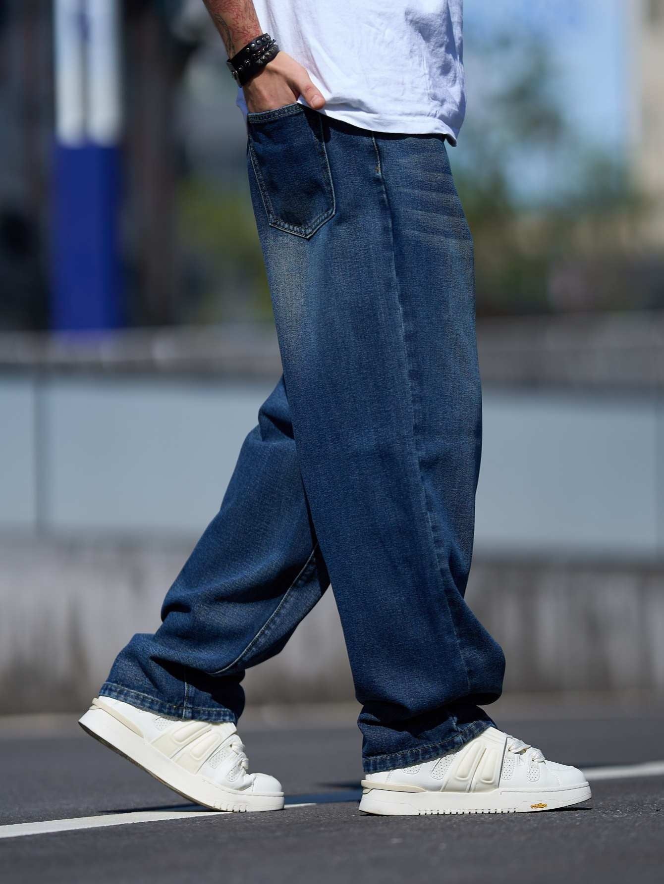 Men'S New Versatile Loose-Fitting Wide-Leg Washed Casual Straight Pants from American Retro Jeans