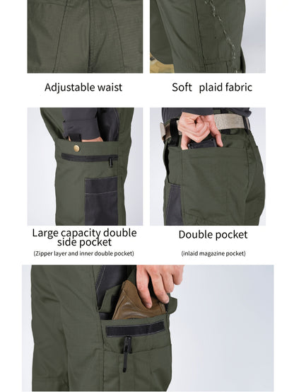2pcs Set, Men'S Outdoor Cargo Pants, Multi-Functional Pockets, Lightweight, Ripstop, Durable Work Pants, for Camping Hiking Fishing, Suitable for Spring Summer And Autumn Seasons