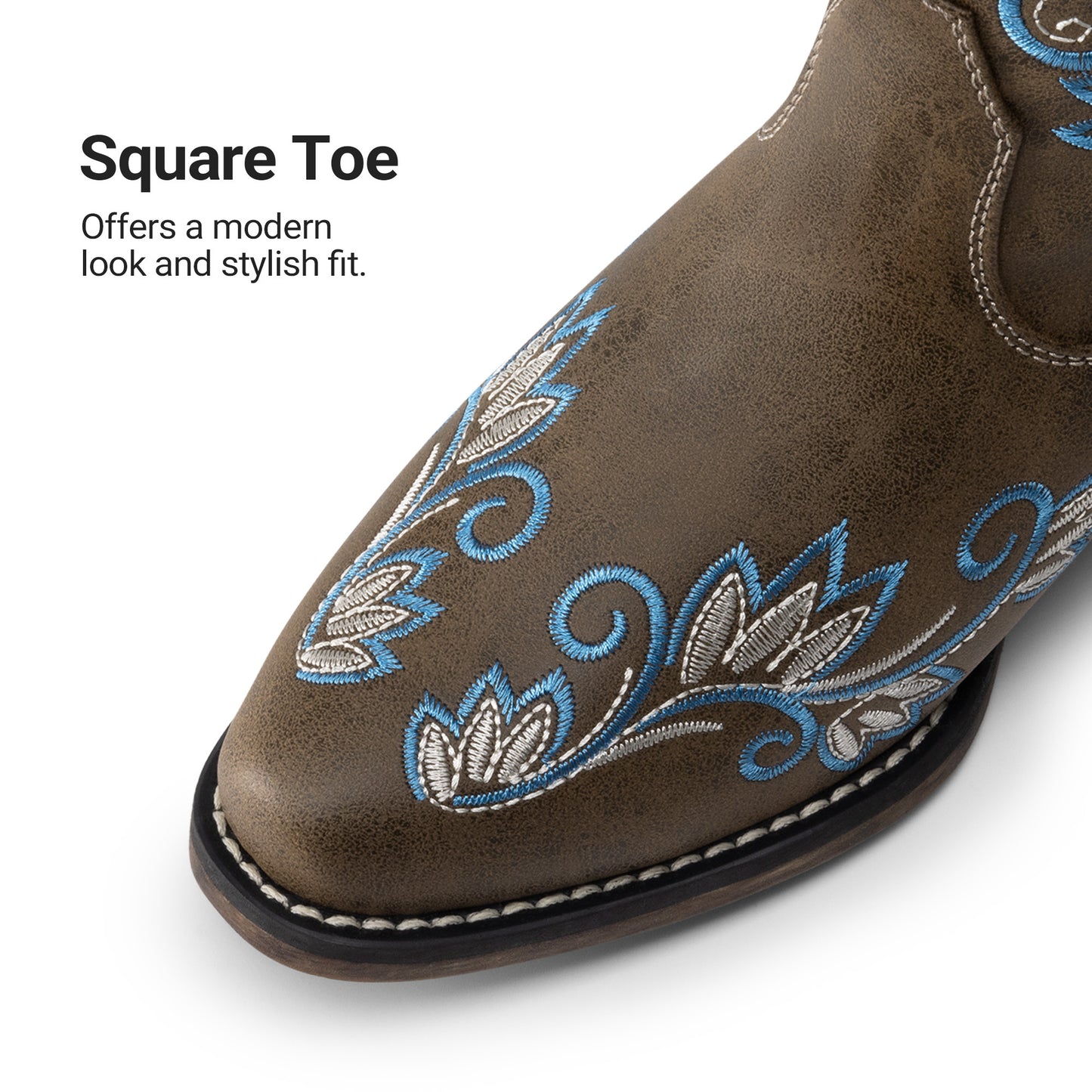 DREAM PAIRS Women's Cowboy Cowgirl Western Mid Calf Boots Square Toe Embroidered Stitched Pull On Country Boots with Low Chunky Heel