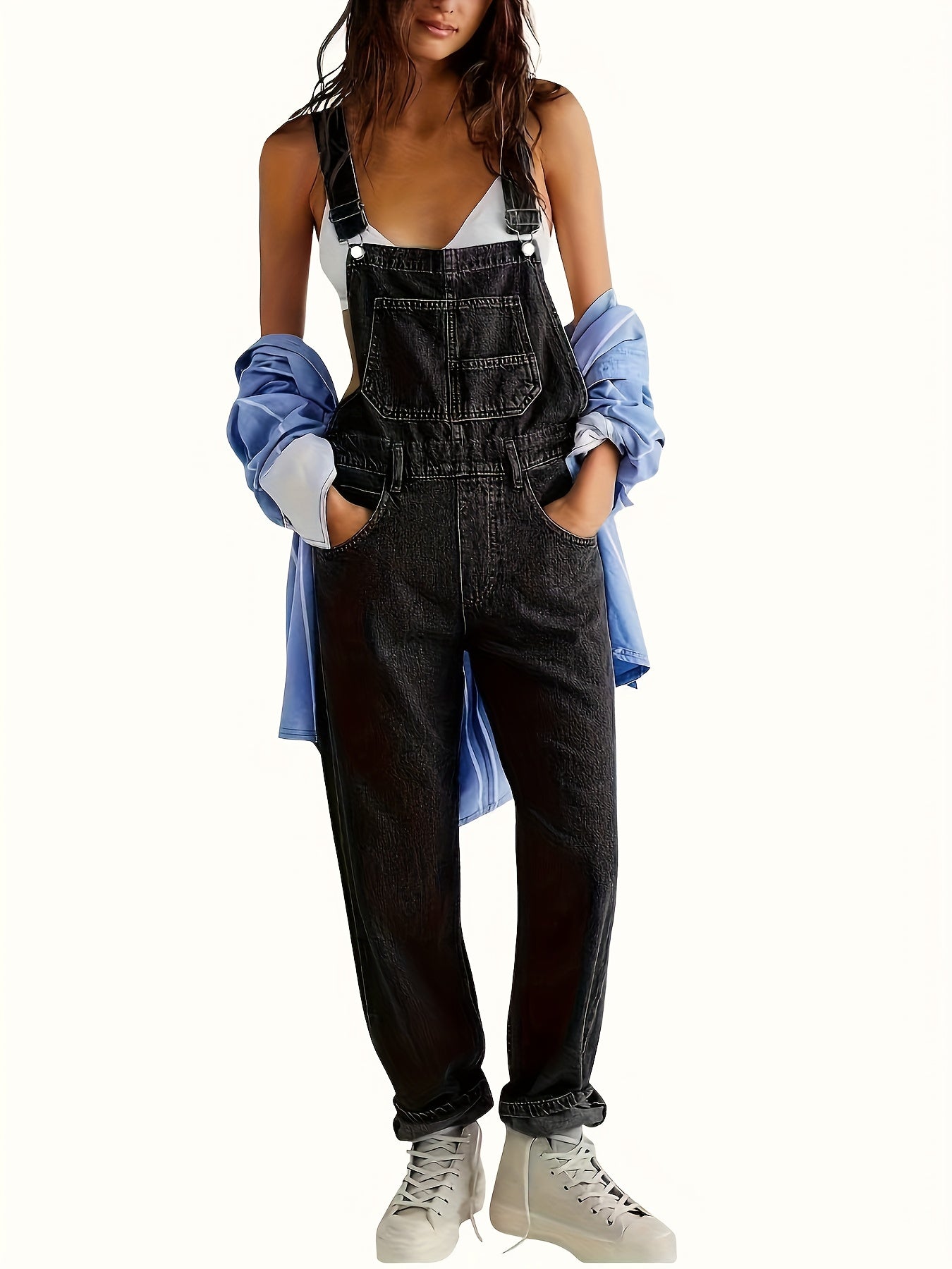 Women's Light Blue Denim Oversized Jumpsuit - product view 1