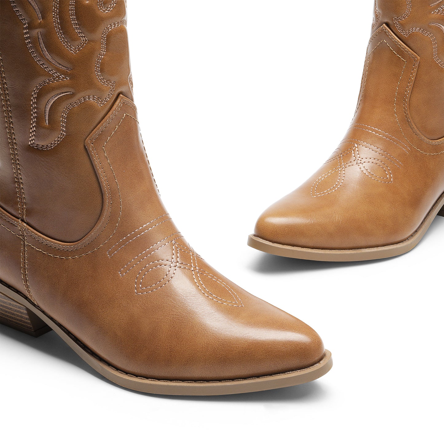 Women's Cowboy Boots Mid Calf Cowgirl Boots Embroidery Stitched Western Boots