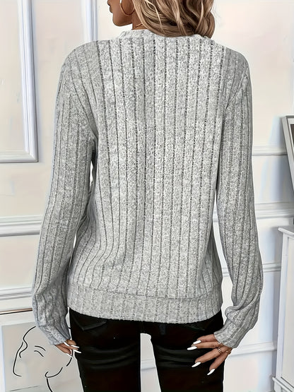 2025 Autumn/Winter New Women's Ribbed Solid Color Fabric Zipper Long-Sleeve Top for Women