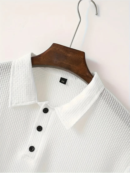 Men's Ice Silky Elastic Solid Short Sleeved Lapel Golf Shirt, Summer Outdoor Cool Polo Shirt T-shirt, Men's Gift