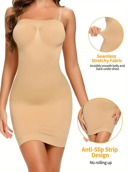 2pcs Women'S Tummy Tuck Shapewear Dress, Adjustable Spaghetti Straps Full Body Shaping Petticoat, Slips for Women Under Dress, Shapewear for Women Tummy Control, Firm Shapewear Dresses for Women, Shapewear Dress
