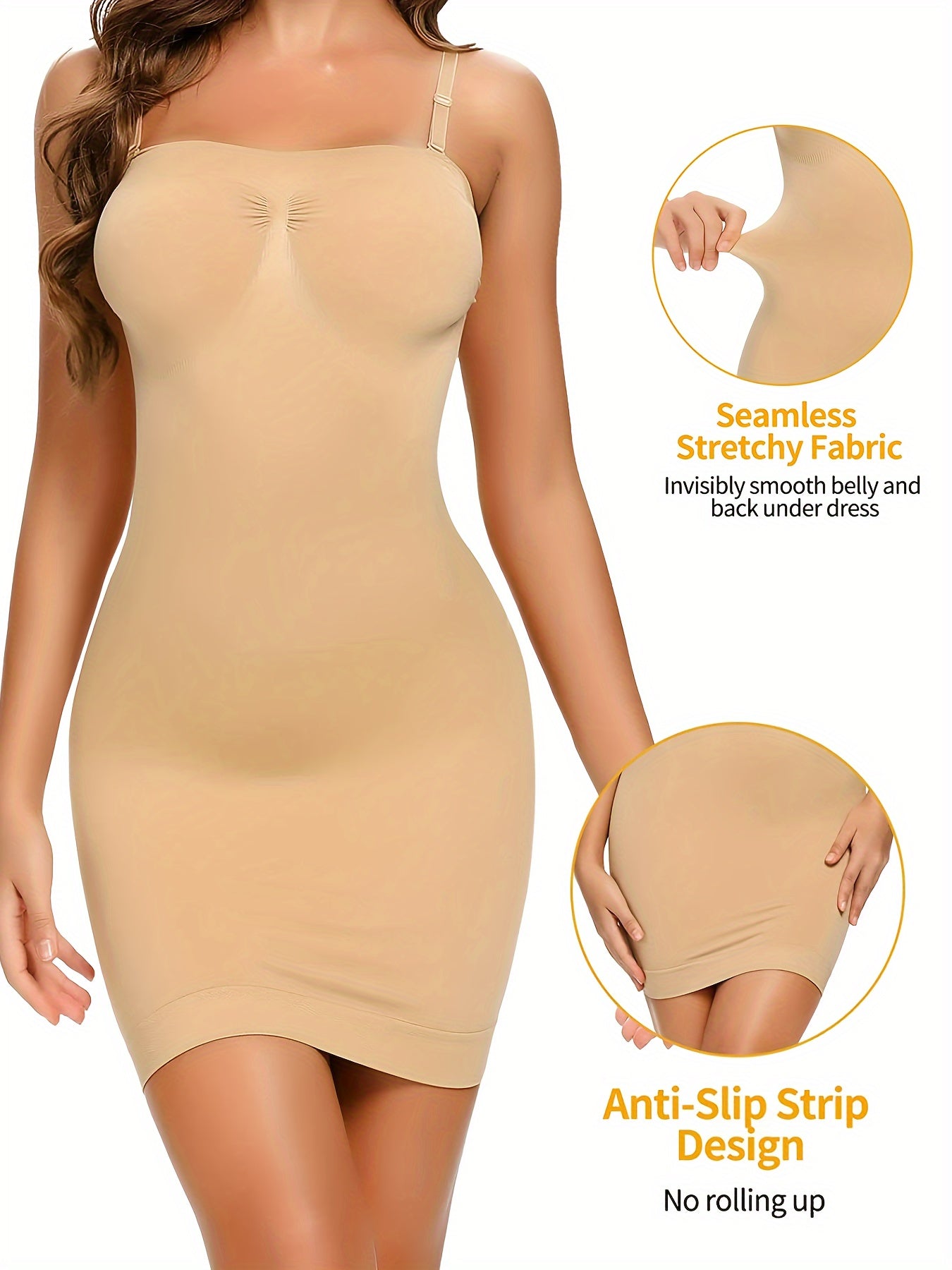 2pcs Women'S Tummy Tuck Shapewear Dress, Adjustable Spaghetti Straps Full Body Shaping Petticoat, Slips for Women Under Dress, Shapewear for Women Tummy Control, Firm Shapewear Dresses for Women, Shapewear Dress