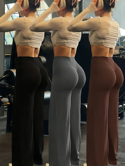 3pcs-Wide Leg Yoga Pants Bottoms Straight Leg Leggings for Women High Waist Stretch Booty Casual Gym Workout Sweatpants