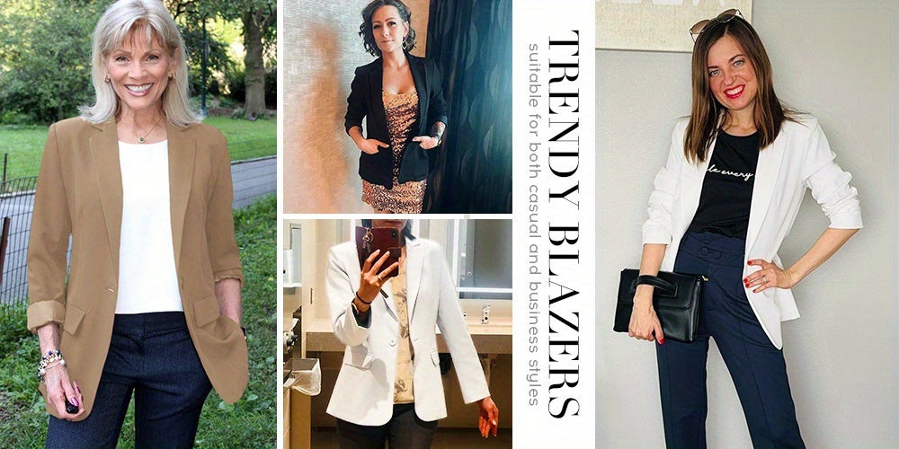 Ladies' Relaxed Blazers with an Open Front And Long Sleeves, Suitable for Work Or Office Wear