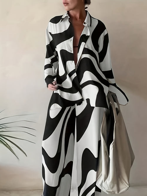 2pcs Women's Casual Lapel Button Pantsuit - Zebra Print, Smooth Polyester Fabric, 210g/m² & 220g/m² - Spring, Summer & Autumn Essentials | Machine Washable | No Lining Design | Slight Stretch