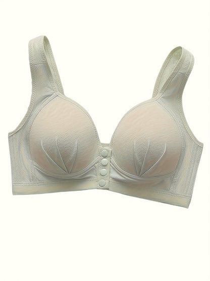 5pcs Solid Seamless Front Opening Wireless Tank Bra, Elegant And Comfortable Push Up Bra, Women's Underwear And Lingerie