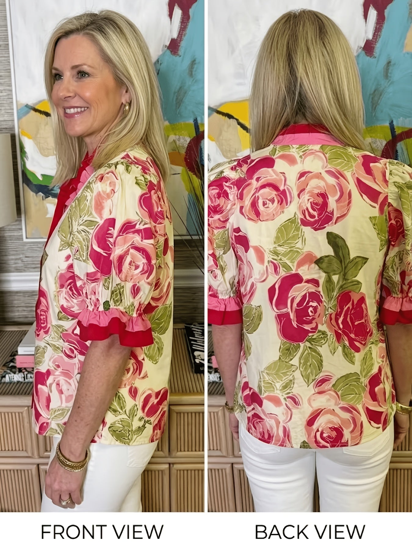 Women's Summer New Casual Loose Fashion Color Blocked Pleated V-neck Printed Top Fabric Soft and Comfortable, Versatile for Daily Use