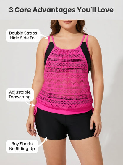 Women Tankini Swimsuit 2pcs Tummy Control Bathing Suit Blouson Tankini Top with Bottom