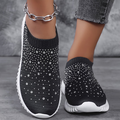 Women's Rhinestone-Decorative Lightweight Walking Shoes with Thick Sole - Breathable & Sliding Training Sneakers Suitable for - Casual, Sports, Camping, /Outdoor - Sparkling Comfortable Footwear