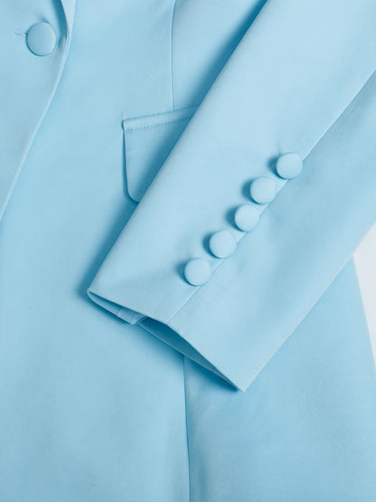 Women'S 2pcs Light Blue Suit Set, Tailored Lapel Blazer & Wide Leg Pants, Formal Business Outfit For Work Party Wedding
