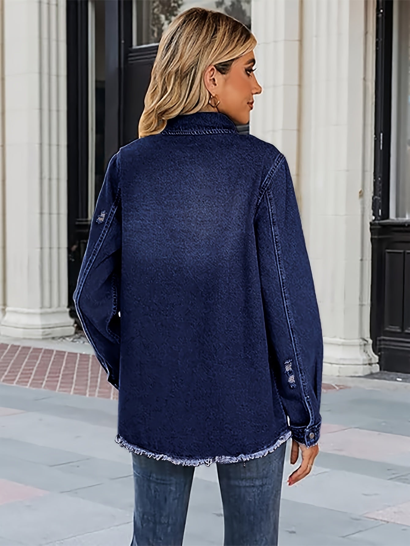 Washed Out Women's Denim Jacket with Pockets; Boyfriend Style; Distressed Look.