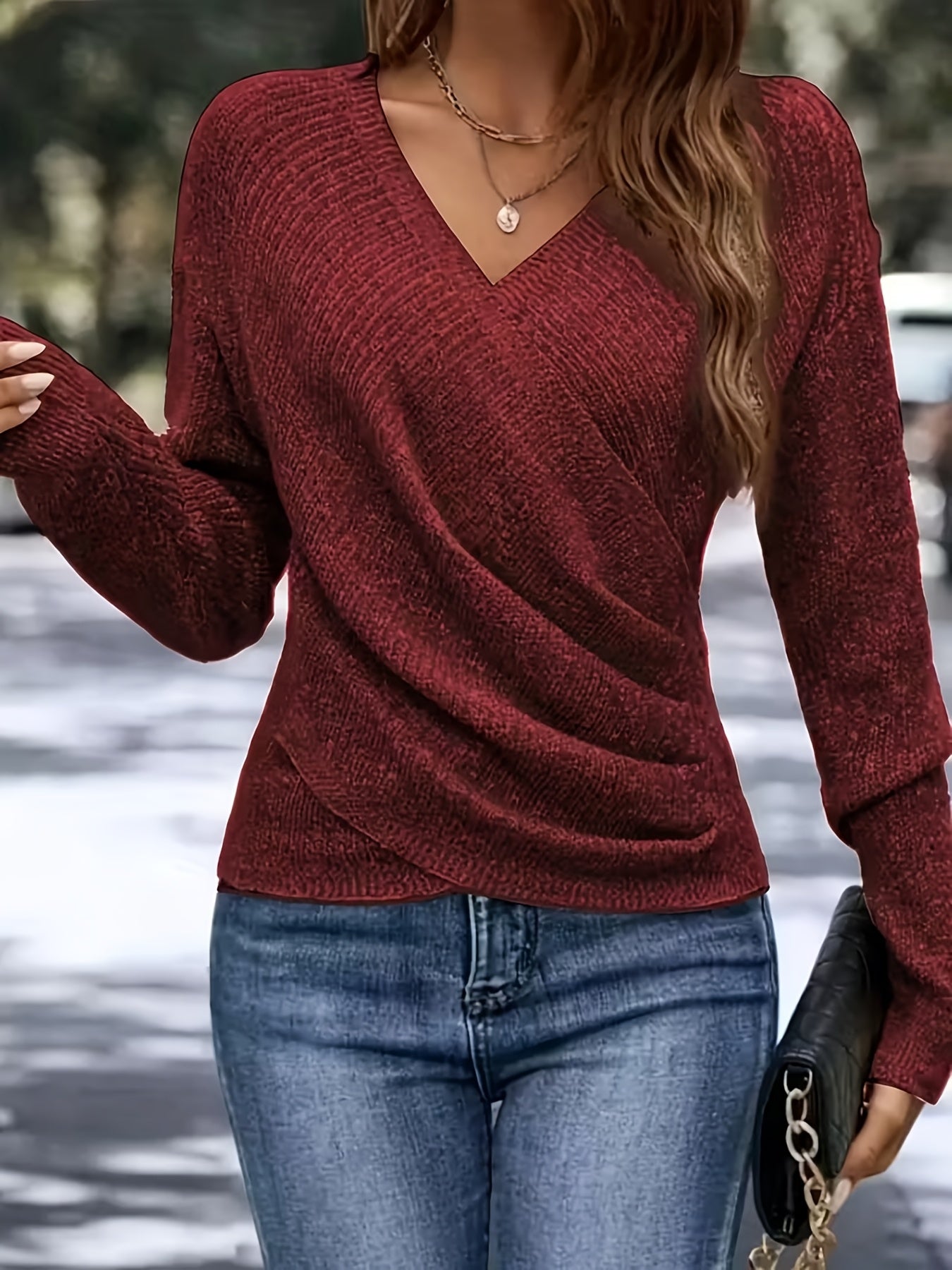 Women'S Elegant V-Neck Long Sleeve Sweater -Soft Warm Spring Pullover, Classic Chic Office And Party Outfit, Non-Transparent Layering Essential, Spring/Fall Everyday And Formal Tops for Women, Ladies Fashion Sweaters, Valentine'S Day Gift