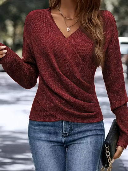 Women'S Elegant V-Neck Long Sleeve Sweater -Soft Warm Spring Pullover, Classic Chic Office And Party Outfit, Non-Transparent Layering Essential, Spring/Fall Everyday And Formal Tops for Women, Ladies Fashion Sweaters, Valentine'S Day Gift