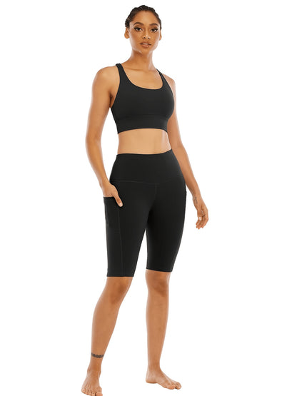 4pcs Women's High-Waisted Yoga Shorts with Pockets, Stretchy Fitness Running Cycling Workout Shorts with Tummy Control