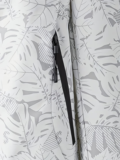 Women's Lightweight Windproof Hooded Jacket - Casual Zip-Up Outdoor Raincoat with Tropical Leaf Print, Removable Hood & Adjustable Cuffs for Spring Summer Fall,, Travel, Camping, Camping Gear, Apparel, Durable Zipper Closure
