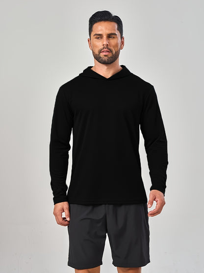 5pcs Men's Hooded Long-sleeved Quick-drying Clothes, Breathable Ice-sensitive Technology Fabric, Moisture-absorbing And Sweat-wicking, Outdoor Sports And Fitness, And Windproof