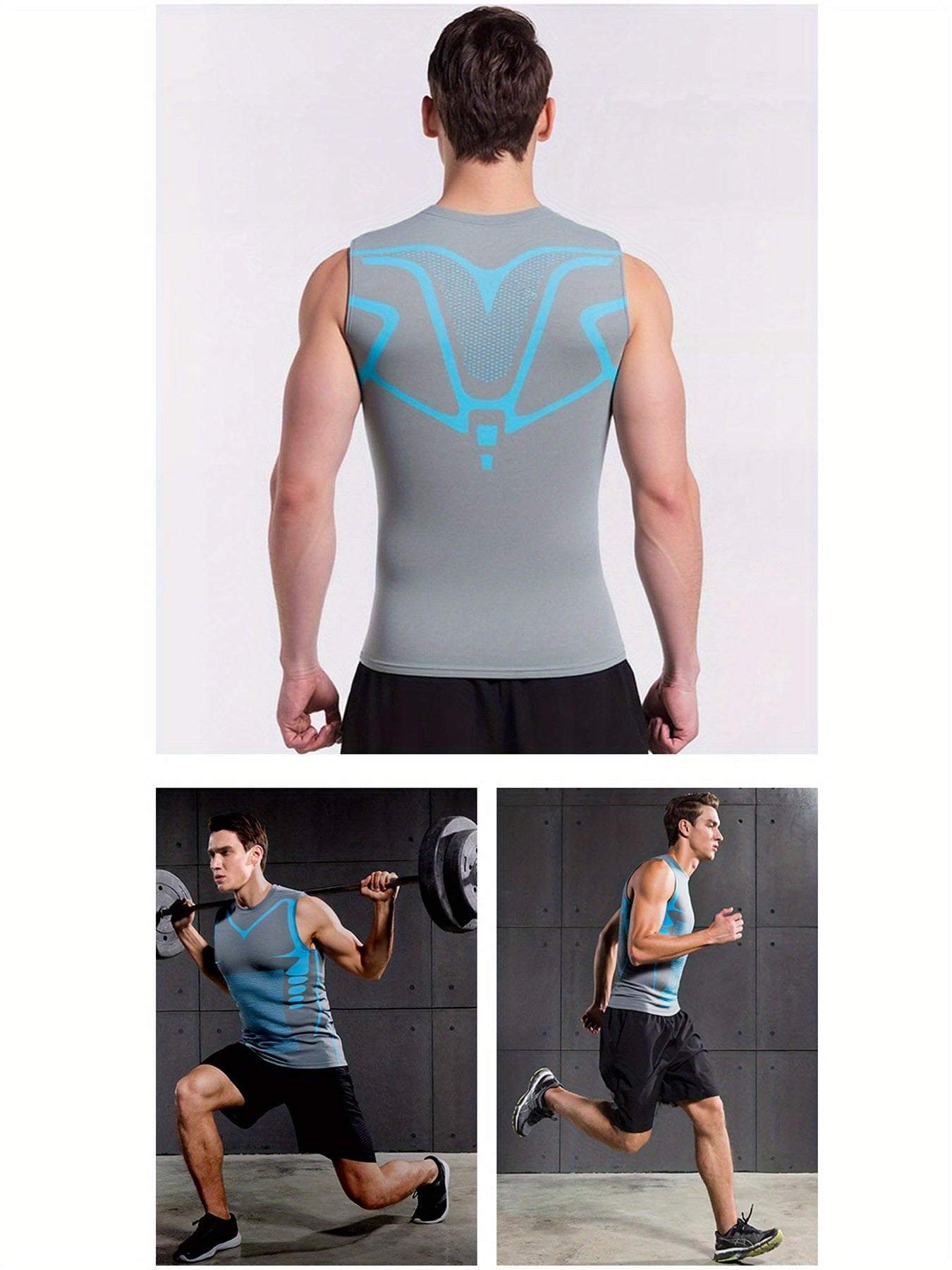 5pcs Men's Compression Workout Vest: Classic Black Style. Quick-drying and breathable + moisture-wicking. High elasticity printed design. Sleeveless and form-fitting style. Suitable for running, cycling, outdoor training and fitness. Specialized