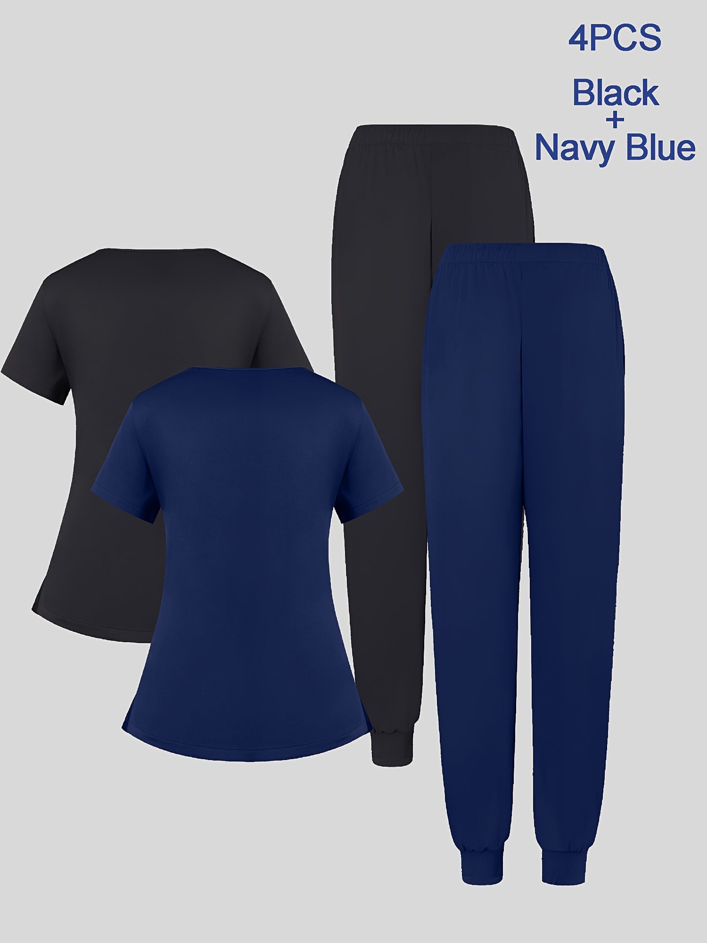 4pcs Set for Women's V-neck Matte Breathable Sports Uniform Pocket Hand Washing Work Clothes Brush Hand Clothes Tying Feet Pants Set
