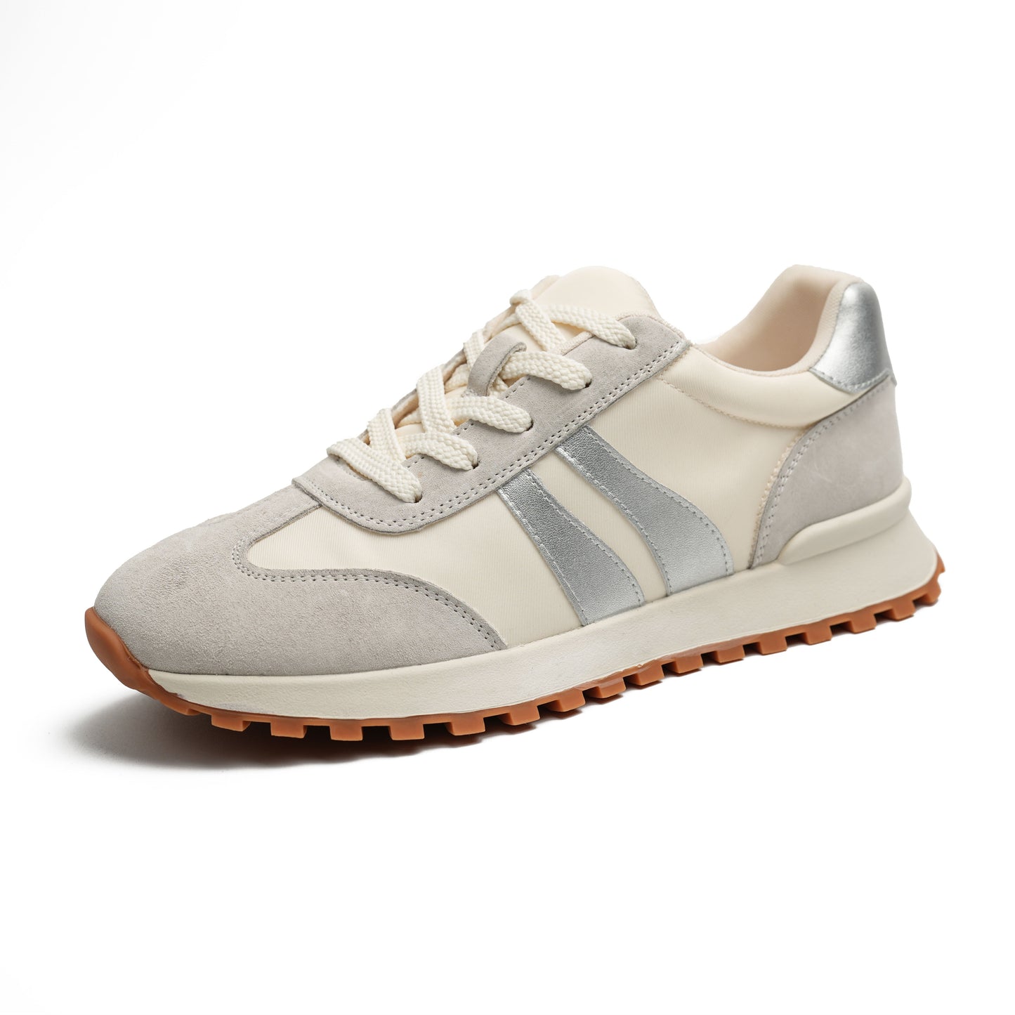 Women's Genuine Leather Chunky Lug Sole Lace Up Running Shoes Casual Designed Fashion Sporty Sneakers AA1127n