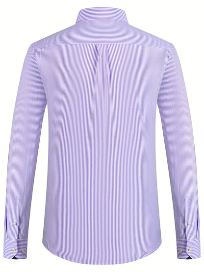 Men'S Long Sleeve Shirt with Classic Stripes, Ideal for Business Formal Events, Perfect Gift for Him