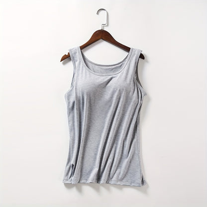 3pcs Pack Women's Camisoles with Built-In Bra - Wire-Free Padded, Breathable Elastic Tank Shirts Suitable for Yoga, Layering Undershirts, Non-Removable Chest Pads, Basic Plain Lingerie for Casual Attire & Underwear